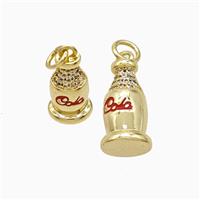 Copper Bottle Pendant Pave Zirconia Red Enamel Cola Gold Plated, approx 8-15mm