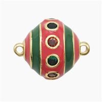 Copper Bicone Connector Pave Zirconia Green Red Enamel Gold Plated, approx 20mm