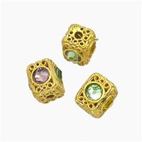 Copper Cuboid Beads Pave Crystal Glass Gold Plated, approx 7-9mm
