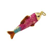 Copper Fish Pendant Pink Enamel Gold Plated, approx 12-35mm