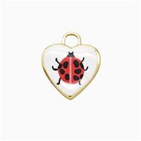 Copper Heart Pendant Painted Ladybug Gold Plated, approx 16mm