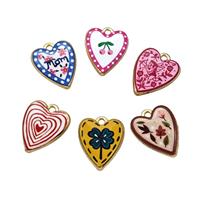 Alloy Heart Pendant Painted Gold Plated Mixed, approx 15-18mm