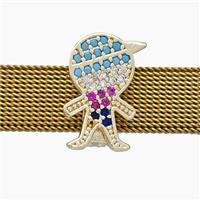 Copper Watchband Beads Pave Zirconia Kids Boy Flat Hole Gold Plated, approx 12-16mm, 2-10mm hole