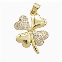 Copper Clover Pendant Pave Zirconia 18K Gold Plated, approx 18-22mm