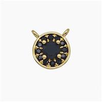 Copper Circle Pendant Pave Zirconia Black Crystal Glass 2loops Gold Plated, approx 8.5mm