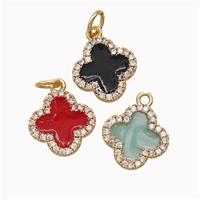 Copper Clover Pendant Pave Zirconia Enamel Gold Plated Mixed, approx 12mm
