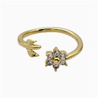 Copper Leaf Flower Rins Pave Zirconia Gold Plated, approx 7.5mm, 18mm dia