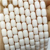 Beige Jadeite Glass Barrel Beads, approx 6-9mm