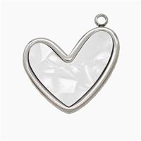 Raw Stainless Steel Heart Pendant Pave Shell, approx 18-20mm